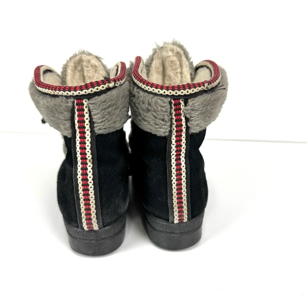 Vintage 1970s Yodelers Women's Sz 5 Winter Ankle Boots Black Suede Faux Fur -USA - Picture 5 of 9